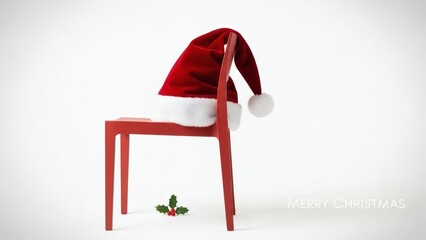 Red chair with Christmas hat decoration indoors.
