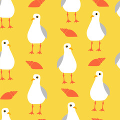 Vector seamless pattern with seagulls on the beach
