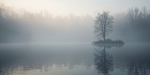 Fototapeta premium Tree shadows cast in early morning fog forming a soft, diffuse backdrop suitable for design projects