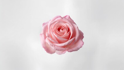 Detailed view of a pink rose with soft petals on a white backdrop, ideal for nature or garden layouts