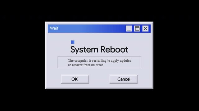 System Reboot notification on a computer screen. A classic pop-up window