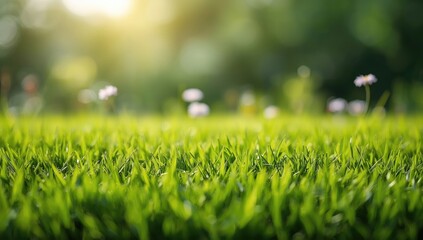 Fototapeta premium Bright green grass backdrop, suitable for editorial headers or layouts, Earth Day