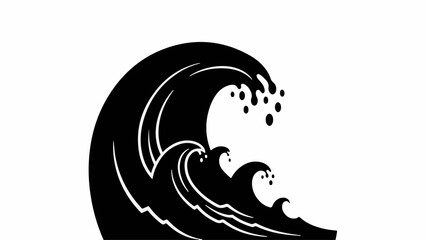 Obraz premium Powerful black wave crashing with white foam against a stark white background.