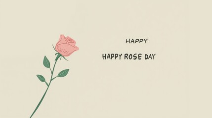 Happy Rose Day Card with Single Pink Rose Illustration