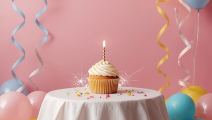 Festive scene for a 24th birthday with muffin and decorative elements, highlighting celebration and age milestone