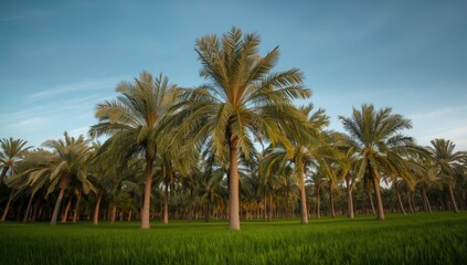 Obraz premium Scenic palm grove under early sunlight, suitable for outdoor environment layouts