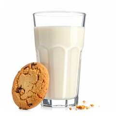 Cookie and Milk A Sweet Treat Enjoyed Beside a Clear Glass on a White Background