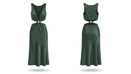 Elegant Deep Green Sleeveless Maxi Dress with Cut-Out Detailing and Ring Accent