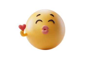 Expressive face blowing a kiss emoji illustration conveying romance affection and sweet feelings isolated on transparent background PNG