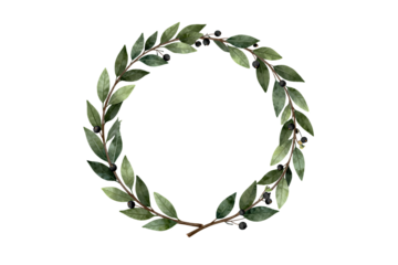 Green leafy wreath with dark berries.