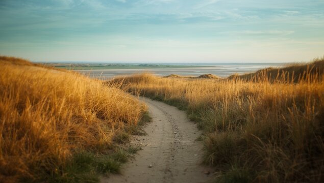 Pathway winding among sand dunes, highlighting landscape preservation efforts, Earth Day