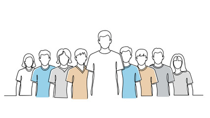 Fototapeta premium Group of diverse individuals in continuous line art style