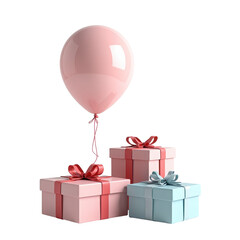Festive Pink Balloon with Gift Boxes for Celebrations and Special Occasions on transparent background