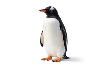Fototapeta premium Single gentoo penguin posed on pristine white background