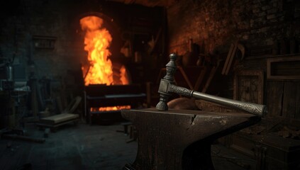 Metalworking tool positioned near high-temperature fire for repair and safety procedures