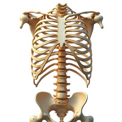 Anatomical Model of Human Rib Cage and Spine for Educational Purposes on transparent background