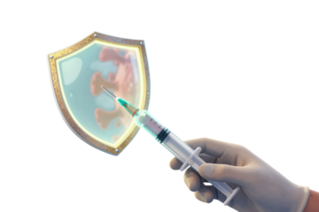 Hand Holding Syringe with Glowing Shield Symbol
