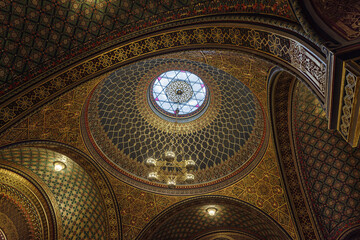 Low angle image of the dome of the Spanish Synagogue temple of Prague, Czech Republic