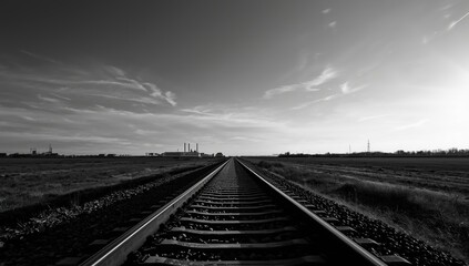 Railway track in black and white, construction activity for infrastructure progress, International Transport Day