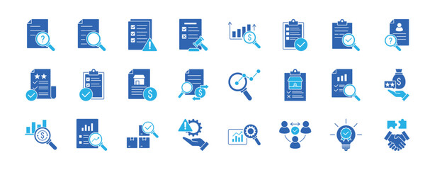 Due diligence icon. Investigation, Research, Risk Assessment, Legal Examination, Financial Analysis, Compliance Check, Document Review, Background Check, Audit and more. EPS 10.