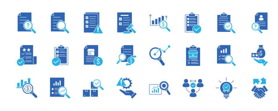 Due diligence icon. Investigation, Research, Risk Assessment, Legal Examination, Financial Analysis, Compliance Check, Document Review, Background Check, Audit and more. EPS 10.