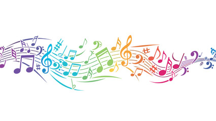 Naklejka premium Colorful music notes flowing on white background in abstract gradient style