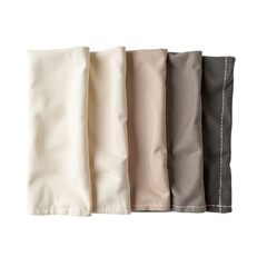 Set of Five Soft Fabric Swatches in Neutral Tones for Home Decor and Fashion Design on transparent background