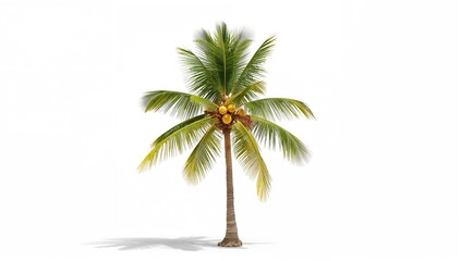 Fototapeta premium Isolated palm tree with coconuts on white, suitable for tropical-themed editorial headers