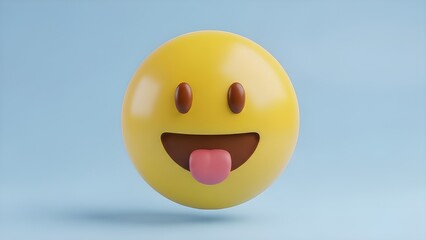 A cheerful, yellow 3D face emoji with a wide-eyed laugh and a sticking out tongue. Its rounded, glossy, and modern design is perfect for social media icons, chat stickers, or creative UI elements.