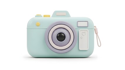 A 3D camera icon in soft pastel mint and purple. The design is minimalist, modern, and aesthetic, perfect for photography illustrations, social media, or cute app icons.
