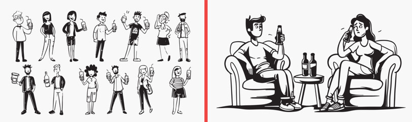 cartoon character illustration, human pose drawing, animated people artwork, playful figure sketch, hand drawn character art, comic style illustration, expressive pose design, printable character illu © Geetaroy