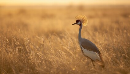 Obraz premium Crested Crane perched on a branch in a nature reserve, highlighting bird species conservation efforts
