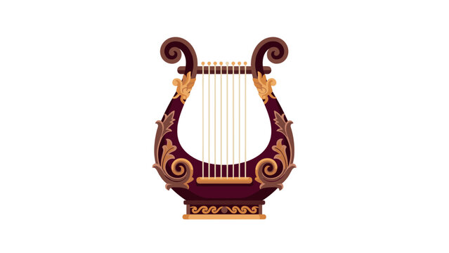 Decorative ancient lyre with ornate design on white background