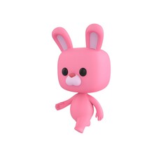 Obraz premium Cute 3D render Little Rabbit character walking calmly and comfortably, relaxed and casual mascot style, isolated on white background.