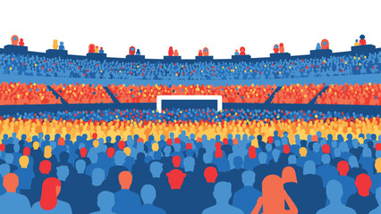 Colorful crowd in a stadium: silhouette fans at a football match