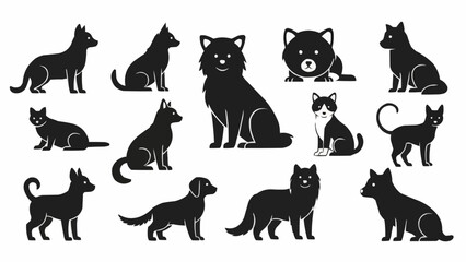Collection of Dog Silhouettes in Various Poses.