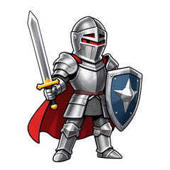 Fototapeta premium Medieval knight in armor holding sword and shield