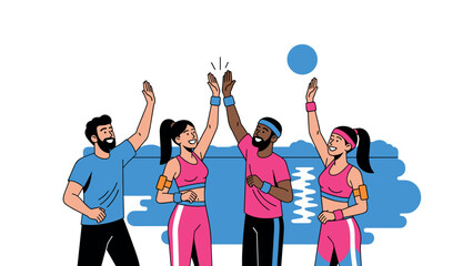 Active group high five celebration in modern fitness style