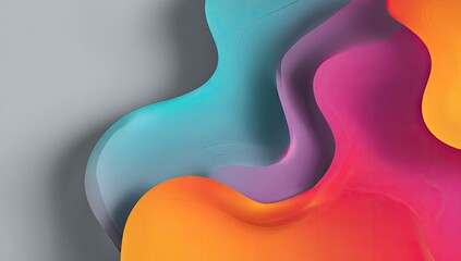 Colorful, layered abstract art featuring fluid shapes in gradients and a soft shadow effect