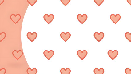 A pattern of hearts on a white and pink background viewed from directly above