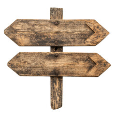 wooden road sign with arrows on a white isolated on transparent background