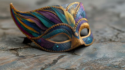 Carnival mask placed on an isolated floor background - ai generative