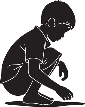 Black silhouette of a child crouching down quietly alone
