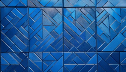 complex interplay thin lines shapes metalic blue abstract background texture seamless geometric ceramic tiles patterns detail of the external layer of a wall intense bold and vibrant blue color