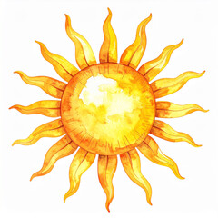 Naklejka premium Watercolor sun illustration, radiant sunshine with flowing rays, solarian symbol, delicate brushstrokes