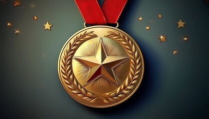 gold medal with star and red ribbon