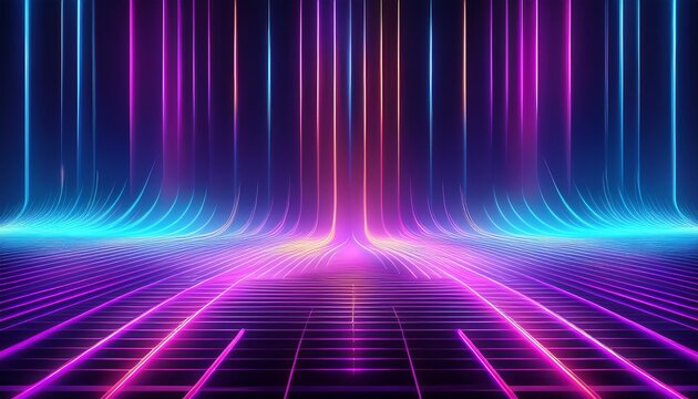 empty futuristic abstract background with ultraviolet geometric lines waves neon glow - Powered by Adobe