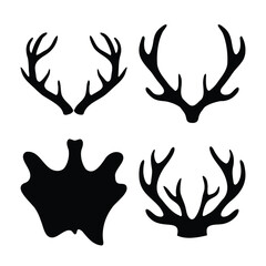 Collection of stylish black silhouette deer antlers and abstract shape design elements