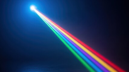 Vibrant rainbow light beam with bright colors shining against a dark background with radiant spectrum