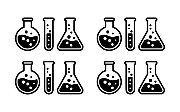 Chemical Flask and Test Tube Icon Vector &ndash; Laboratory Glassware and Medicine Vial
